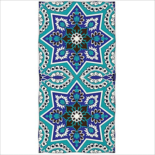 Violetpos Badetuch Spanischer Stil Ethnisches Muster Blumen Türkis 70 cm x 140 cm Strandtuch