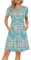 AUSELILY Summer Dresses for Women UK Short Sleeve Pleated Loose Swing Casual Dress with Pockets Knee Length Boho Floral Green M
