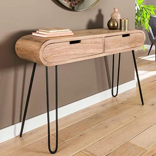 Ringo-Living Massivholz Konsolentisch mit Schubladen, Konsolentisch Holz für Wohnzimmer & Schlafzimmer, Hochtisch Büro, Schminktisch schmal, Vintage Konsolentisch Industrial, Sideboard Holz Massiv