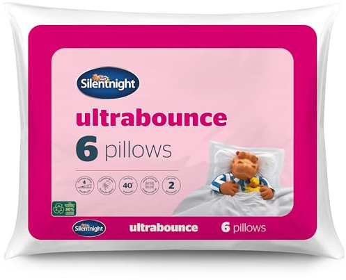 Silentnight Luxury Pillows 6 Pack - Pack of 6 Soft Medium Support Hotel Quality Bed Pillows for Side, Stomach and Back Sleeper - Hypoallergenic Machine Washable , White | Stylish Stitching, Bounceback, Soft & Comfortable, All Sleeping Positions, Machine Washable, Hypoallergenic, 6 Bed Pillows