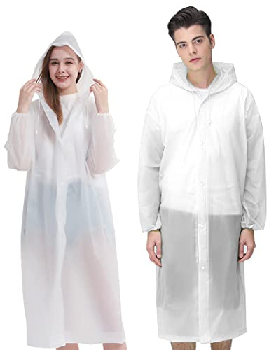 Amindz 2 Poncho Impermeabile, EVA Raincoat Riutilizzabile Adulti per Bicicletta, per Escursionismo, Campeggio, Ciclismo, Pesca（bianco）