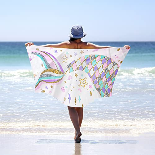 Anseom Meerjungfrauen Strandtuch - 75 X 150 cm Mikrofaser Stranddecke Schwimmen Duschtuch Meerjungfrauen Polyester Camping Handtücher Saugfähiges Schnell Trocknendes Ultraleichtes Strandtuch