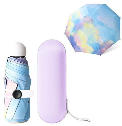 Reise Regenschirm,Taschenschirm,Kompakter Regenschirm Winddicht Stark,8 Rippen Faltbarer Mini Regenschirm mit Kapselhülle,Sonne UV Schutz Regenschirm,Regenbogen Regenschirm Sturmfest für Herren Damen