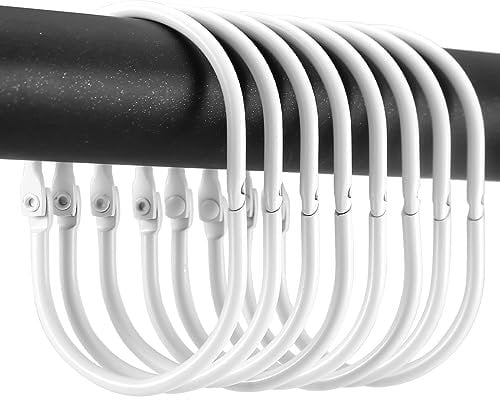 Goowin Shower Curtain Hooks, 24 Pcs Shower Curtain Rings Rust Proof Metal Oval Rings Clasp Closed Shower Curtain Rings for Bathroom Shower Rods Curtains（White）