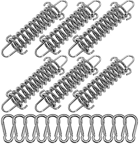 ZHIYUQL Spannfeder Zugfedern Set, 6 Stück Edelstahl Sonnensegel Zugfeder und 12 Stück Karabiner Hochfeste Zugfeder für Campingzelt Sonnensegel Markise