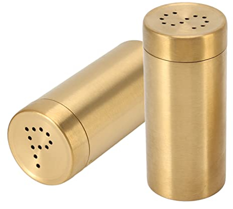 Salero y Pimentero, 2 Saleros Dorados, Dispensador de Especias de Acero Inoxidable con Malla Fina para Cocina Casera, 1.5 X 3.5 Pulgadas