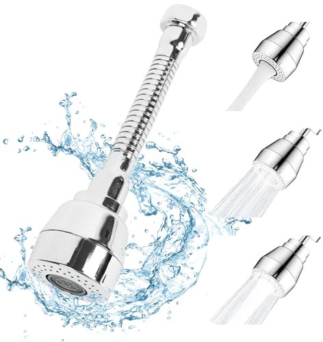 Kaket Cabezal de rociador giratorio de 360°, pulverizador flexible con 2 modos, adaptador de grifo giratorio de 360° para fregadero de cocina (tamaño 2, mediano)