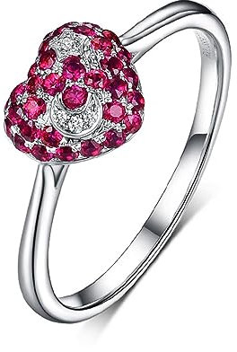 AMDXD Gold 750 18 Karat Eheringe, Solitärring Herz mit Rubin Diamantring Rot, Gr.65 (20.7), Echt Gold