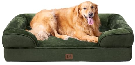 EHEYCIGA Orthopädisches Hundebett Grosse Hunde, 112x81x15cm, Memory Foam Hundekorb XL, Waschbar Hundesofa Wasserdicht rutschfest, Hundecouch mit Hohem Rand, Dunkel Grün