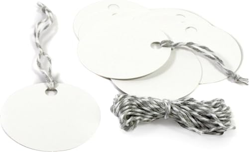Frau WUNDERVoll® 40 Anhänger weiß, Kreis Ø 5,5cm inkl. 12m Kordel/Papieranhänger, Geschenkanhänger, Gastgeschenk Hochzeit, Vintage, Geschenk, Etiketten, Tags, Geburtstag, Dekoration