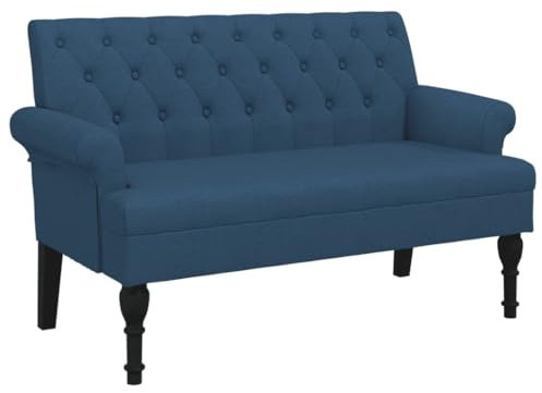 vidaXL Sitzbank, Bank Polsterbank mit Rückenlehne Armlehnen, Bettbank mit Holzbeinen, Flurbank Ottomane für Wohnzimmer Büro, Modern, Blau Stoff