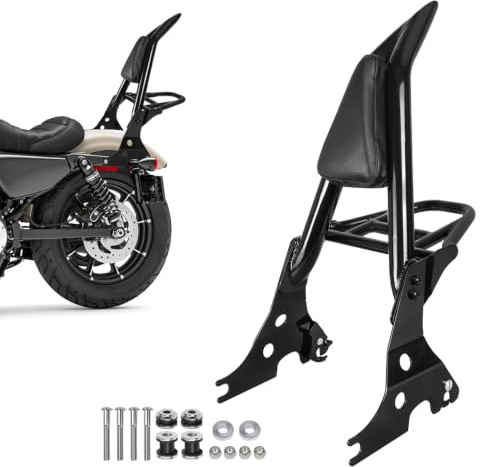 AUFER Motorcycle Detachable Rear Passenger Backrest Sissy bar With Luggage Rack And Rotary Docking Latches Clips Compatible With For 2004-2023 Sportster XL 883 1200 | Passenger Sissy Bar Backre For 2004-Up XL 883 1200 Super Low Forty Eight Seventy Two,Rotary Latches,Soft Back Support,Black