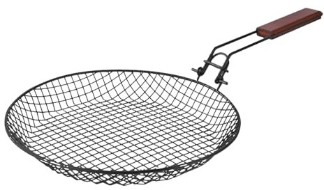 Folding Grill Basket, Stainless Steel Round Basket, Outdoor Grill Basket with Wooden Handle, Portable Grill Basket, Folding BBQ Grill for Camping