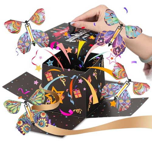 Schmetterlings Explosion Geschenkbox Überraschung Geschenkbox Explosion mit Fliegende 12,5x10x12,5cm Pop Up Überraschungsbox Schmetterlinge Überraschungsbox Pop Up Schmetterling für Geburtstag Schwarz