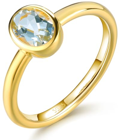LP LOHASPIE Frauen Ringe S925 Sterling Silber Naturstein Aquamarin London Blau Topas Blau Saphir Spessartite Granat Birthstone Ring 18K Gold überzogener feiner Schmuck (Natural Aquamarin, P 1/2)