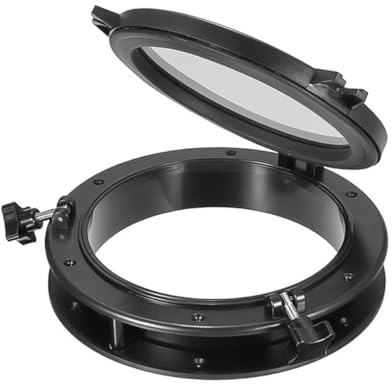 ZONADAH Boat Yacht Round Opening Portlight 215mm ABS Plastic Hatch Porthole Replacement Window Port Hole for Marine Boat Yacht RV Black