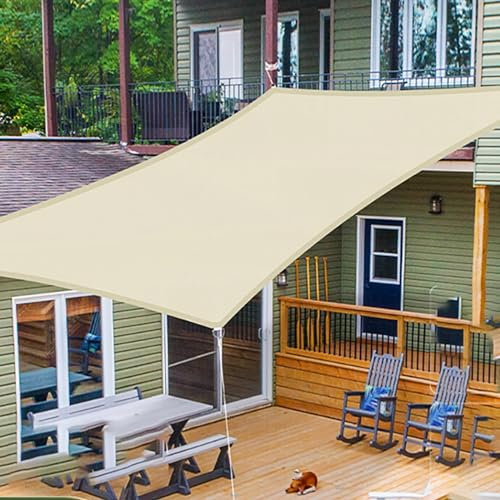 MZQMK Sonnensege, Sonnenschutz Windschutz, Sonnensegel Rechteckig, Rechteck 3x5m, Quer Vernäht Robust & Stabil Schattenspender Garten Balkon Terrasse Creme(Size:5x7M(16x23FT))