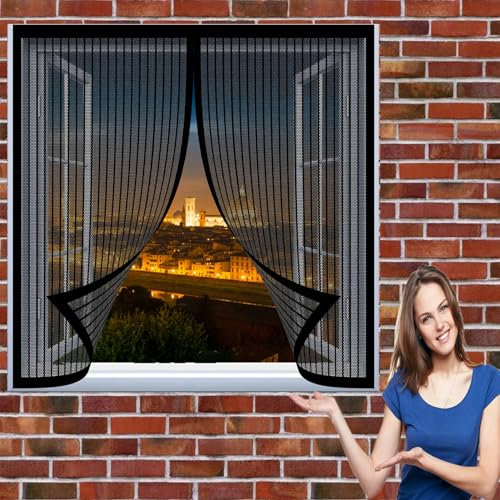 Insektenschutz Mückengitter 82 x 112 cm Insektenschutzgitter in Verschiedenen Größen Auswählbar Magnet Fliegengitter für Alle Universalfenster, Schwarz