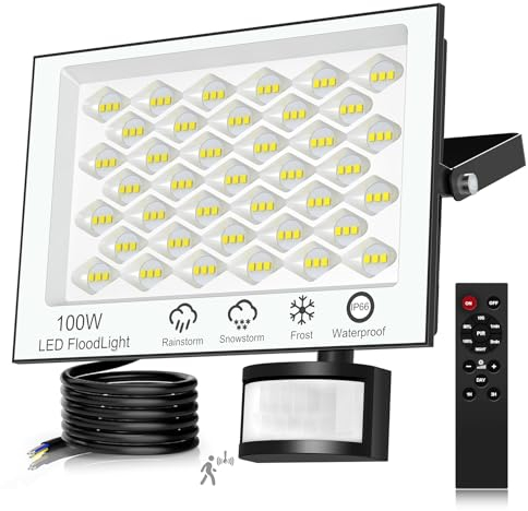 wowspeed Eclairage Exterieur avec Detecteur - 100W 10000LM Projecteur LED Extérieur avec Télécommande, Dimmable 6500K Blanc Froid Spot LED Extérieur IP66 Etanche Spot Exterieur pour Patio Garage