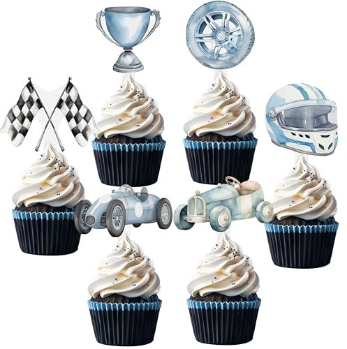 Cupcake-Topper, Rennwagen-Party-Dekorationen und Rennwagen-Party-Cupcake-Topper, perfekt für Rennwagen-Geburtstag, Cupcake-Topper, Rennwagen, Babyparty und Rennwagen-Kuchendekoration, 36 Stück