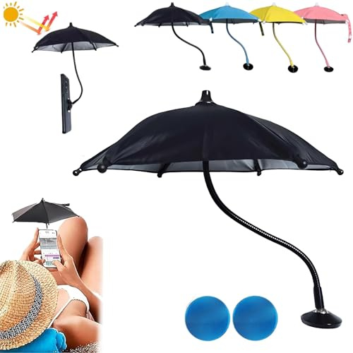Ukisisi Handy Sonnenschutz Schirm,telefonschirm Mit Saugnapf,Magnetic Phone Umbrella for Sun,360° Flexible Phone Umbrella Suction Cup Stand, Mit Zwei Selbstklebenden Metallplatten