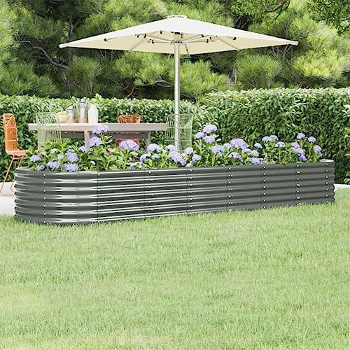 Tino Tech Garten-Hochbeet 296x80x36 cm Pulverbeschichteter Stahl Raised Bed Pflanzkübel Pflanzbeet Anzuchtbeet Kräuterbeet Pflanzenbeet Gemüsebeet Gartenbeet aus Metall Grau