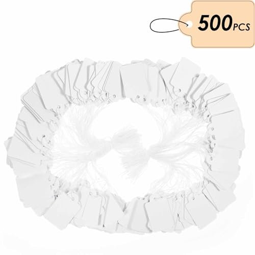 500 Stück Preisschilder Anhänger Etiketten Weiße Preisschilder Etiketten Kraftpapier Preisschilder Etiketten Geschenkanhänger Mit Faden Mini Preisschilder Etiketten Für Schmuck Kleidung Display