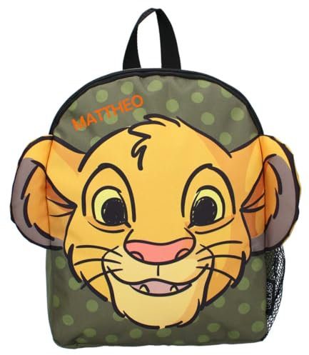 Kindergartenrucksack Disney König der Löwen Simba - Personalisiert mit Name - Freizeitrucksack Jungen und Mädchen mit 3D Ohren