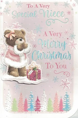 Festliche Weihnachtskarte für Nichte, süßes Design mit Bär, 23 x 15 cm