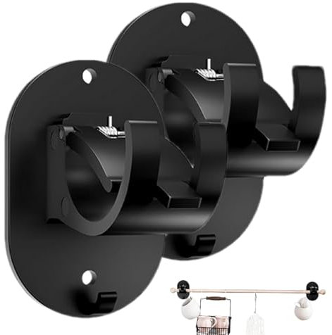 Adhesive Curtain Rod Bracket - 2 Pieces Heavy Duty No Drill Poles Hook, Holder, Support Hanger for Bathroom Kitchen