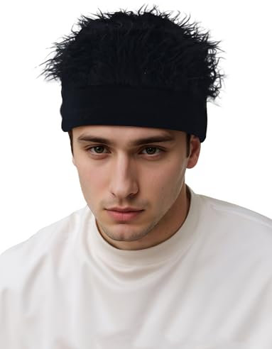 SEAUR Fake Haar Mütze Verstellbarer Hut mit Stachelperücken Beanie Mütze mit Haarperücke Herren Perücke Hip Hop Hut Schwarz