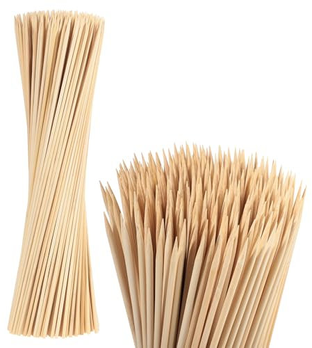 300PCS 16 Bamboo Skewers Sticks, 4mm Thick Marshmallow Roasting Sticks Heavy Duty Wooden Skewers for Barbecue Smores Marshmallows Chocolate Fountain Plant Stakes and Crafting
