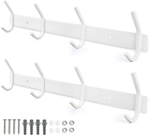 Qiannhee 2x Hakenleiste Kleiderhaken Weiß Garderobenleiste Rostfrei 43CM bis 40KG Schwerlast Kleiderhakenleiste Edelstahl Garderobenhaken Kinder 4 WandHaken Wandgarderob für Jacken Badezimmer Tür