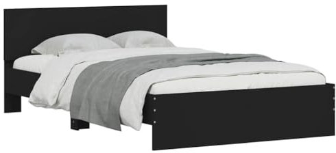 vidaXL Bettgestell, Bett mit Kopfteil LED-Beleuchtung, Doppelbett, Schlafzimmerbett, Bettrahmen mit Lattenrost, Schwarz 140x200 cm