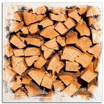 Wallario Wandbild aus Holz Holzstapel gehackt - Holzscheite für den Kamin - 50 x 50 cm in Premium-Qualität: Brillante Farben