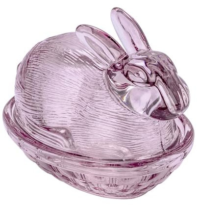 Ideen mit Herz Glas-Hase | 2-teilig | mit abnehmbarem Deckel | Glasschale | Dose | Ostern | Oster-Deko (Altrosa)