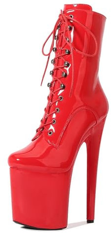 Stivaletti Sexy a Spillo con Plateau da Donna con Tacco Alto 20 cm / 8 Pollici. Stivali Unisex-Adulti Taglie Forti Adatti per Ballerini Professionisti,Rosso,36 EU