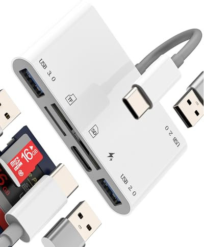 Adaptador USB C a USB(6en1)Type C OTG 3.0 Lector Tarjetas SD Micro SD para Apple iPhone 16 15 para iPad Compatible Con Samsung Tipo C Cargador TF Card Reader Digital Cámara Memoria Fotos Cable MacBook