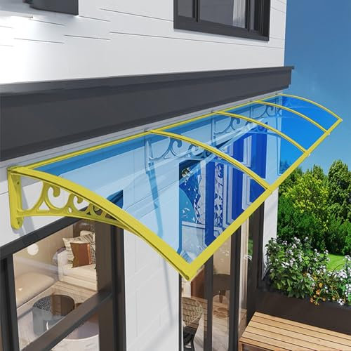 Fenster Vorzelt Eingang 24 x 35 Zoll / 60 x 90 cm Türüberdachung Kunststoff Frontabdeckung mit Stahlhalterung, goldene Halterung Blaues Panel Outdoor Haustür Terrassen-Überdachung, Terrassenwand,