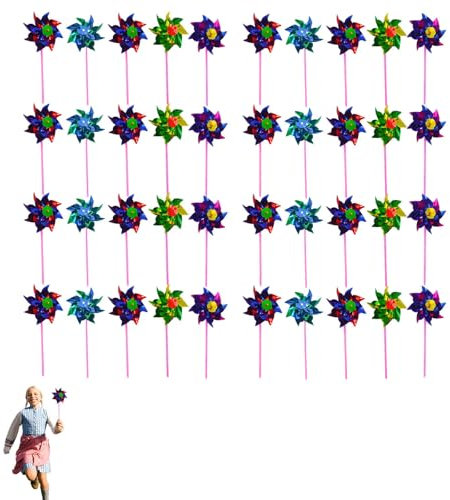 40 Pcs Windmills for Garden, Windmills for Children, Pinwheels for Garden Wind Spinners Kids Outdoor Party Reflective Pinwheels for Boys Girls Outdoor Party Projects Farm Lawn Decor( Assembly is requi
