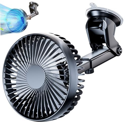 SHITOOMFE 12V Fan, Car Fan Quiet 3 Level 12V/24V 360° Rotatable Stretchable ABS for Car with 1.5M USB Cable & Suction Cup for Hot Summer Driving