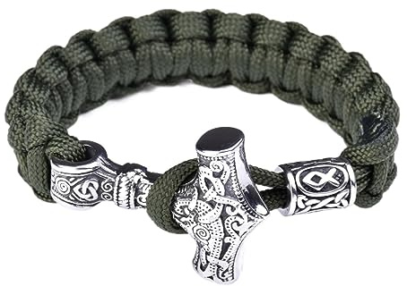 TQWSVUM Nordisches Wikinger Thor's Mjolnir Hammer Camouflage Paracord Armband, Die Hörner von Odin, Vegvisir, Valknut, Helm der Ehrfurcht