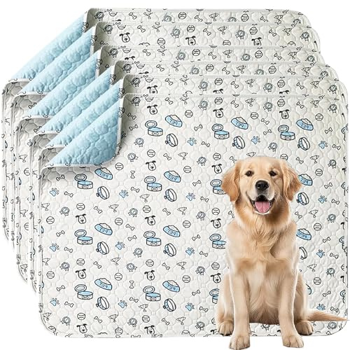 Washable Pee Pads for Dogs, 6 Pack Reusable Puppy Pads, Absorbent Whelping Pads with Bone Print, Non-Slip Waterproof Pet Training Pads for Couch, Crate, Potty Training - 45x60cm