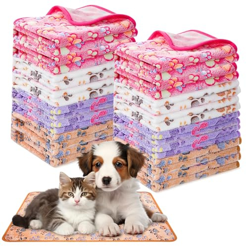 16 Stück Hundedecke, 60 x 40 cm, weiche Flanelldecken mit Pfotenmuster