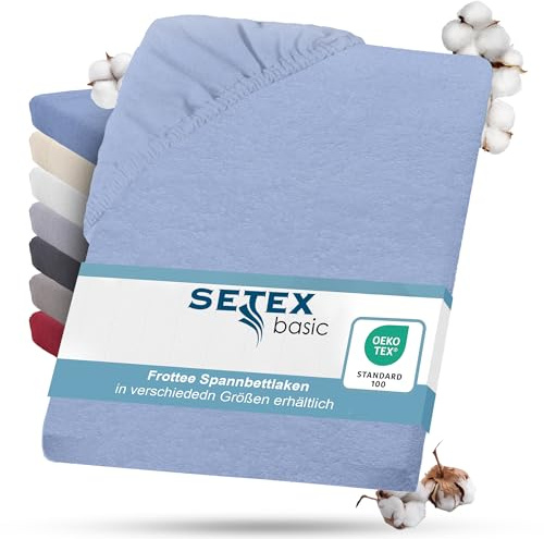 Setex - Frottier Bettlaken mit Gummizug kuschelig weich - Frottier Spannbettlaken aus 80% Baumwolle, 20% Polyester mit rundum Spanngummi - Bettwäsche ganzjährig - Betttuch 90x200 cm blau