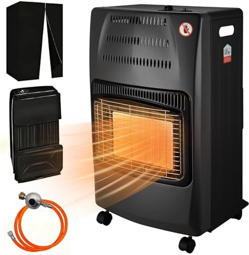 Gasheizung für Innenräume 4200W, Mobile Gasofen für 11kg Propan Gasflasche, Gasheizer mit ODS Sauerstoffmangelsicherung & Umkippschutz, 3 Heizstufen für Garage, Werkstatt & Notheizung