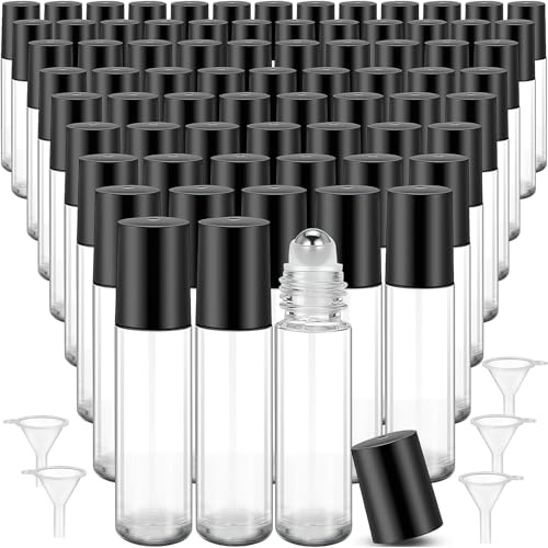 Lot de 50 Flacons Roll-On Vides 10 ml, Verre Transparent avec Bille Inox | Rechargeables pour Huiles Essentielles, Parfums, Aromathérapie, Massage, Cosmétiques DIY, Voyage et Échantillons
