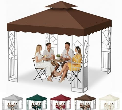 Ersatzdach Pavillon 3 x 3 m, Wasserdicht Pavillon Dach 300D Polyestergewebe für Gartenpavillon mit Air Vent, Doppeldach UV-Schutz-Sonnenschutz für Garten und Camping