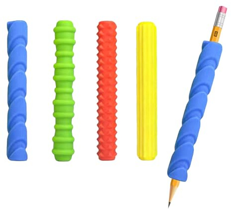 Floruvia 4 Pack Textured Silicone Pencil Grips, Sensory Squishy Handwriting Fidget Tools for Kids, ADHD Anxiety Relief, Classroom Supplies and Gift Stocking Stuffers