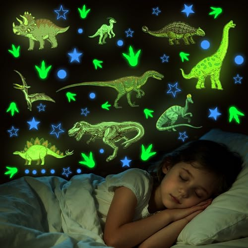 Gsrhzd Leuchtsterne Kinderzimmer, Leuchtsterne Selbstklebend, 664 Stück | Leuchtsticker Sterne Dinosaurier, Fluoreszierende Sterne für Kinderzimmer Schlafzimmer Wohnzimmer